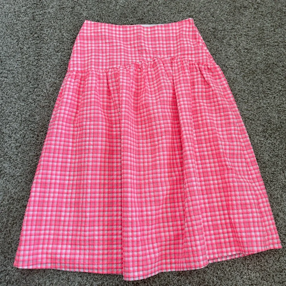 NWT Top Shop Seersucker Bright Pink Gingham Neon Maxi Skirt Sze 10 Drop Waist - Picture 1 of 8